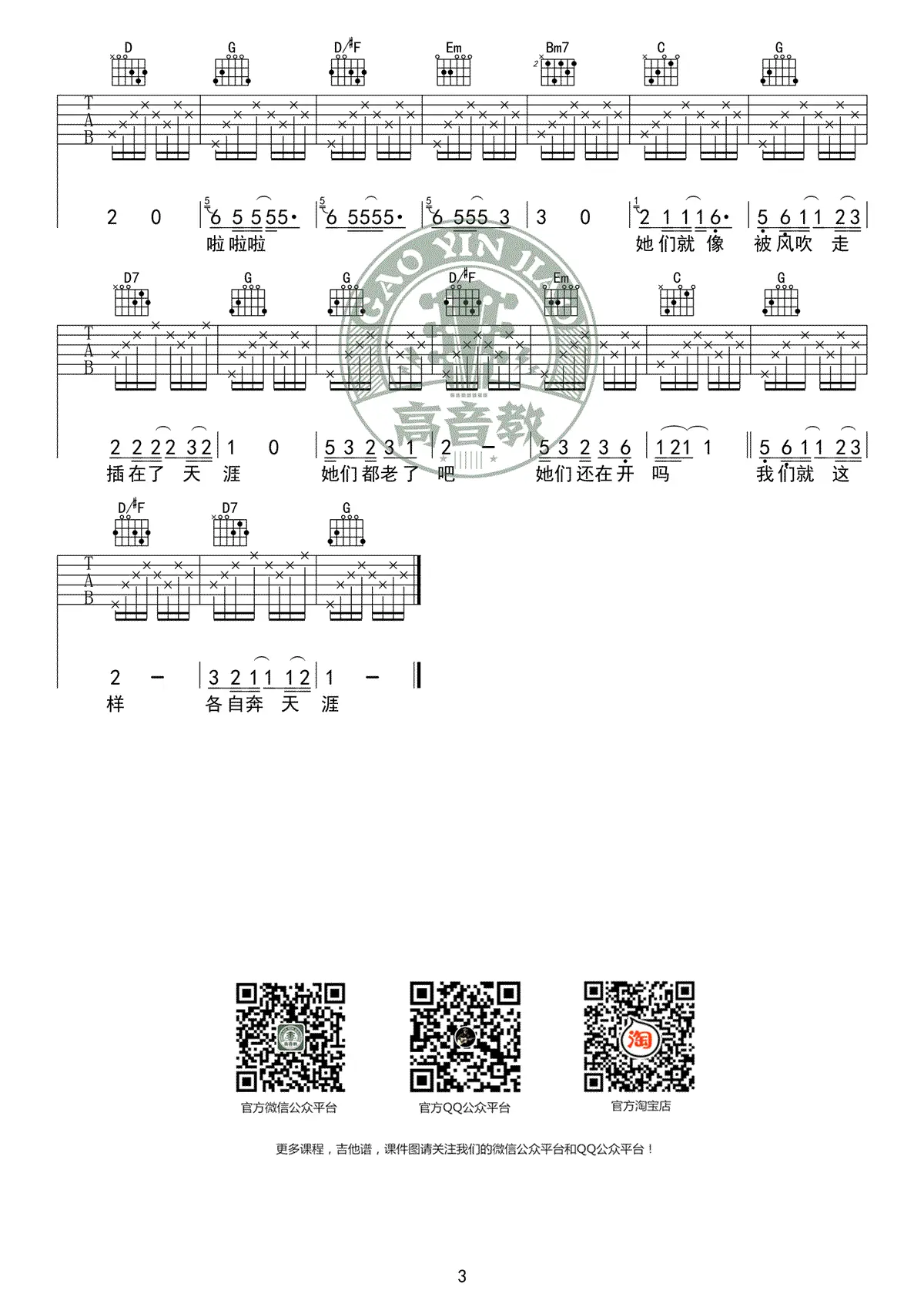 朴树吉他谱 那些花儿 第3页